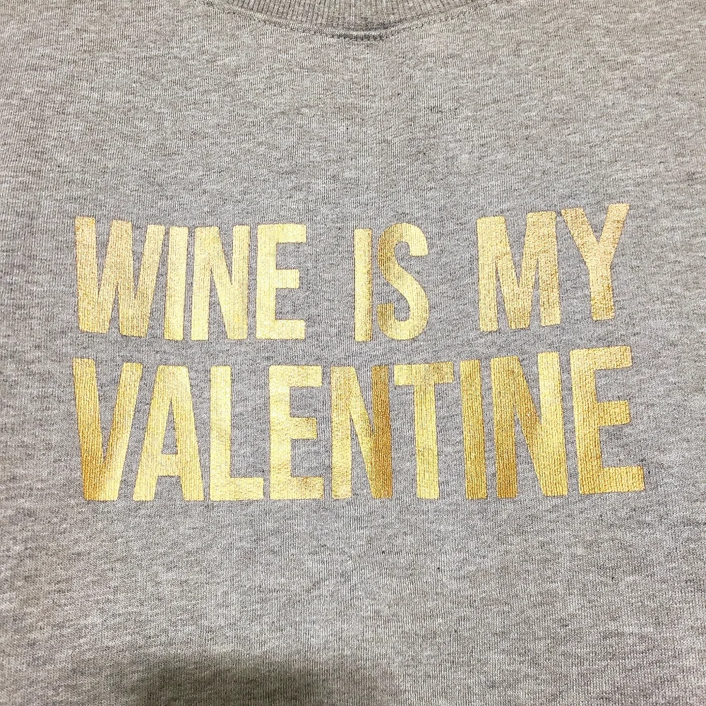 NWT Halogen "Wine Is My Valentine" Light Grey Comfy Fitted Scoop Neck Sweatshirt - Picture 5 of 8